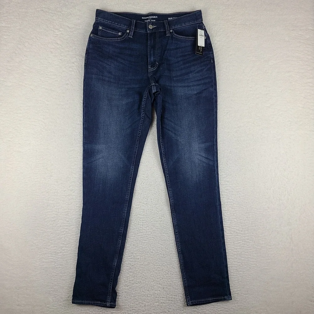 Banana Republic Travel Jeans Men 31x34 Blue Athletic Fit Dark Wash Denim NEW NWT